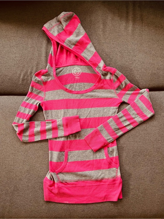 SO Authentic American Heritage Tops - SO Authentic American Heritage Striped Pink Gray Waffle Knit Hoodie women Size S